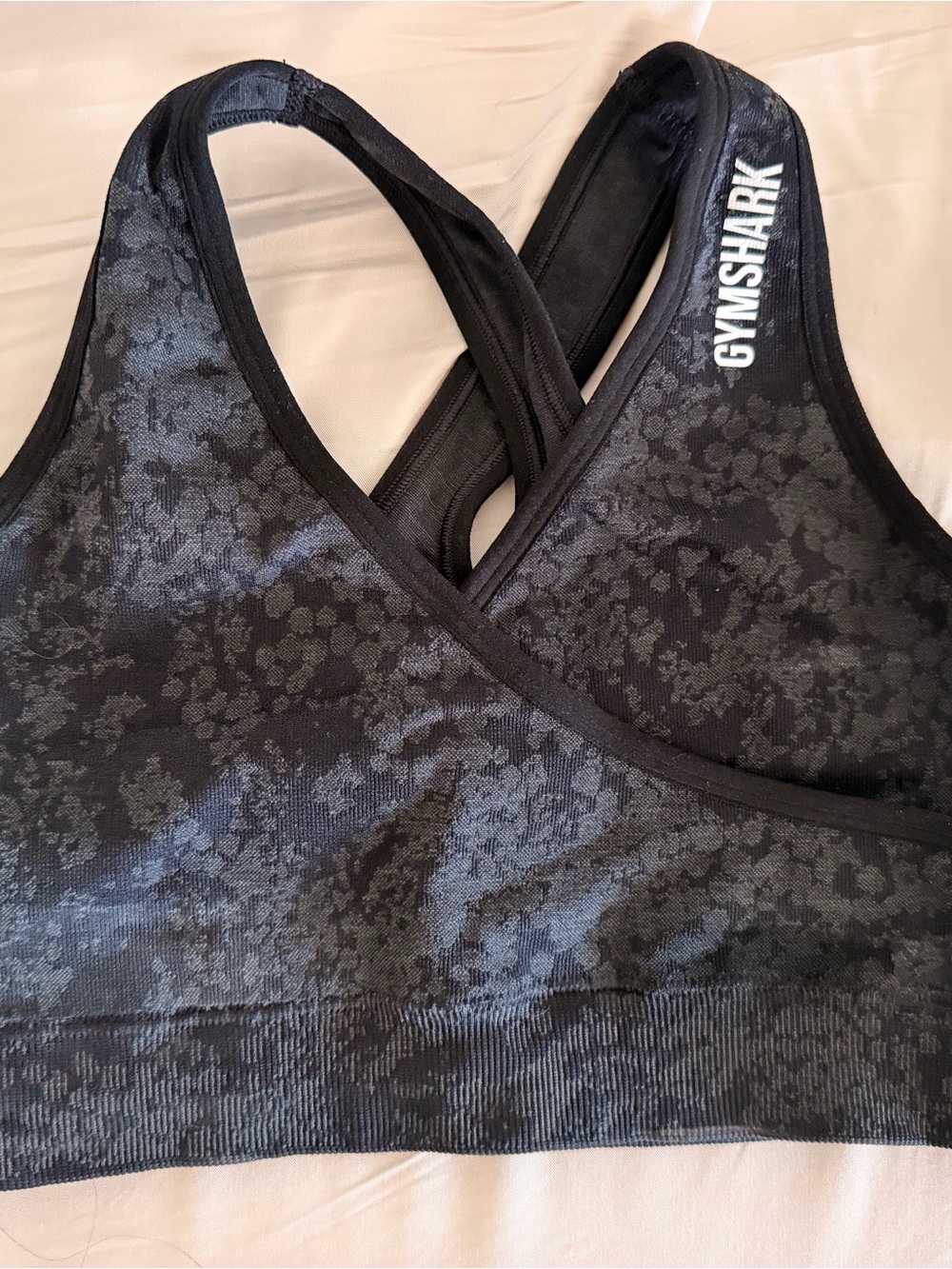 Gymshark Black Floral-Texture Crossback Sports Bra